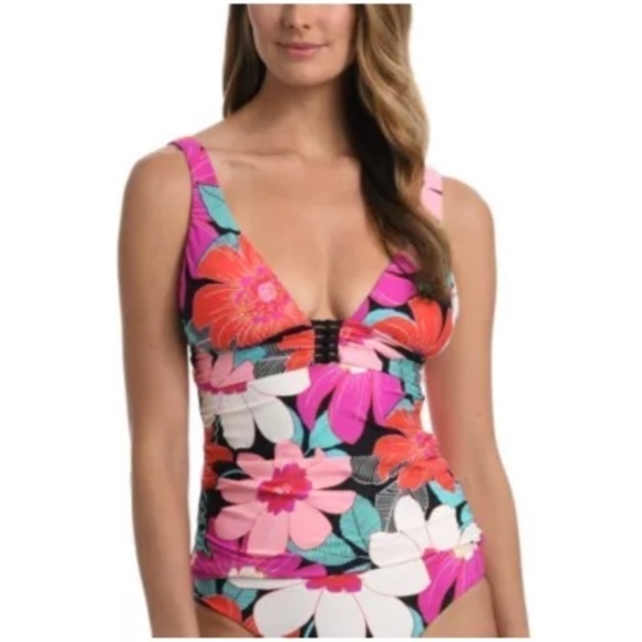 New! La Blanca Over the‎ Shoulder Knot Swim Tankini - Picture 1 of 8